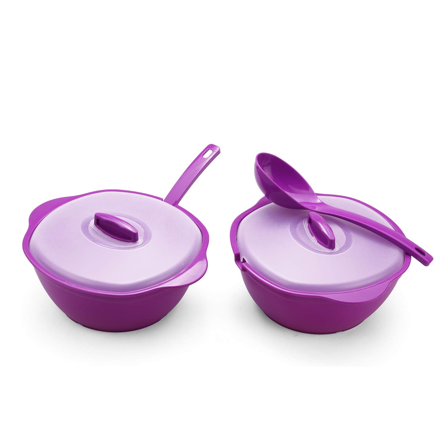 oliveware Diplomat Serving Bowl Set (2000 ML) | 2 Bowls with lid and Serving Spoons | Microwave Safe | for Heating & Serving| for Breakfast, Lunch, Dinner - Purple, Plastic