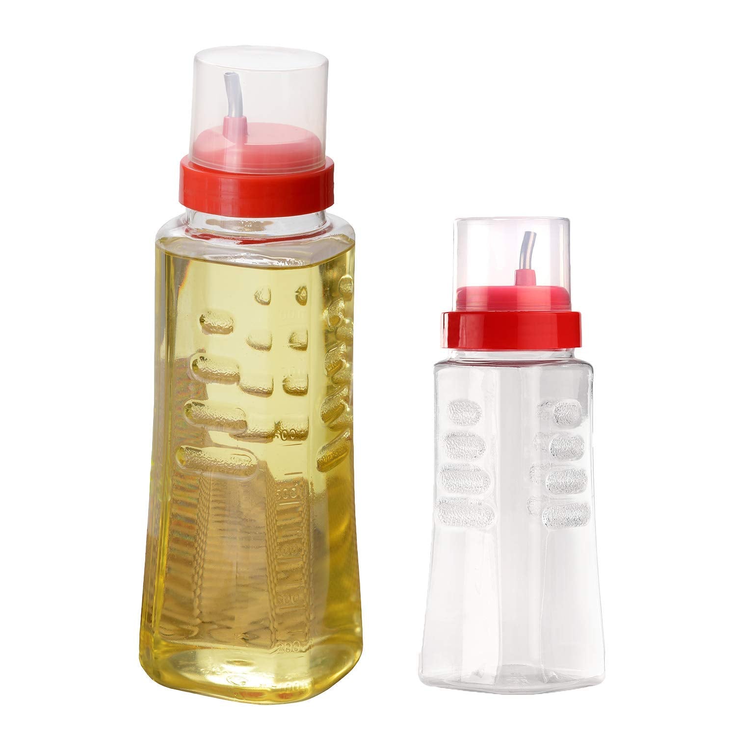 Oliveware Oil Dispenser | Easy to Pour | Leak-Proof | Oil Container Transparent | Pack of 2 | 1000ml + 500ml | Anti Skid & No Spill Bottle (Red Combo)