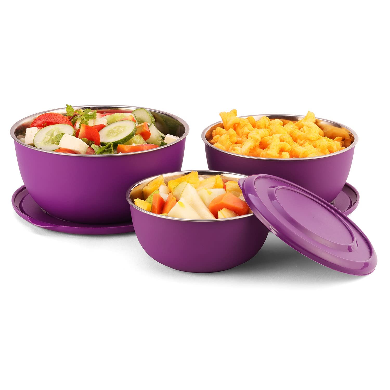 SOPL-OLIVEWARE Tulip Storage Containers, Microwave Safe & BPA Free, Stainless Steel, Store & Serve, 3 Containers (500ml, 800ml, 1250ml) - Violet