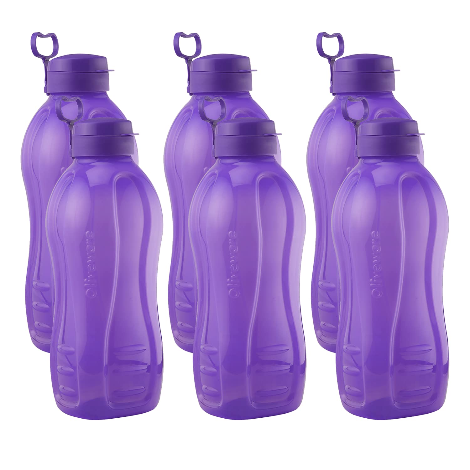 oliveware Jumbo 2 Litre Water Bottle, 100% Leak Proof, BPA Free Premium Plastic Bottle, for Home, Office & Gym, Sturdy with Holder, Pack of 6 (Voilet)