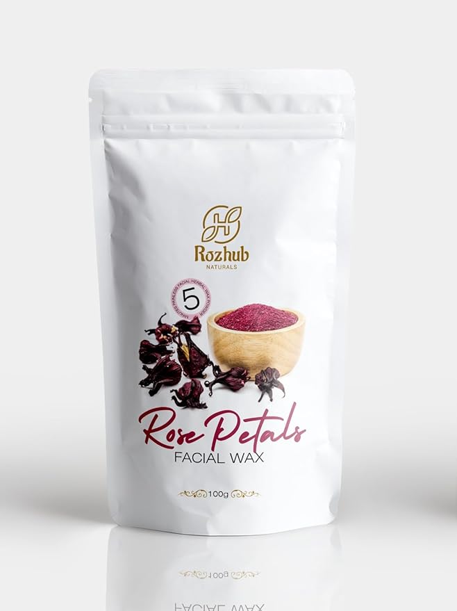 Rozhub Naturals Rose Petals Facial Wax Powder - Gentle Petal-Soft Skin at Your Fingertips - 100g
