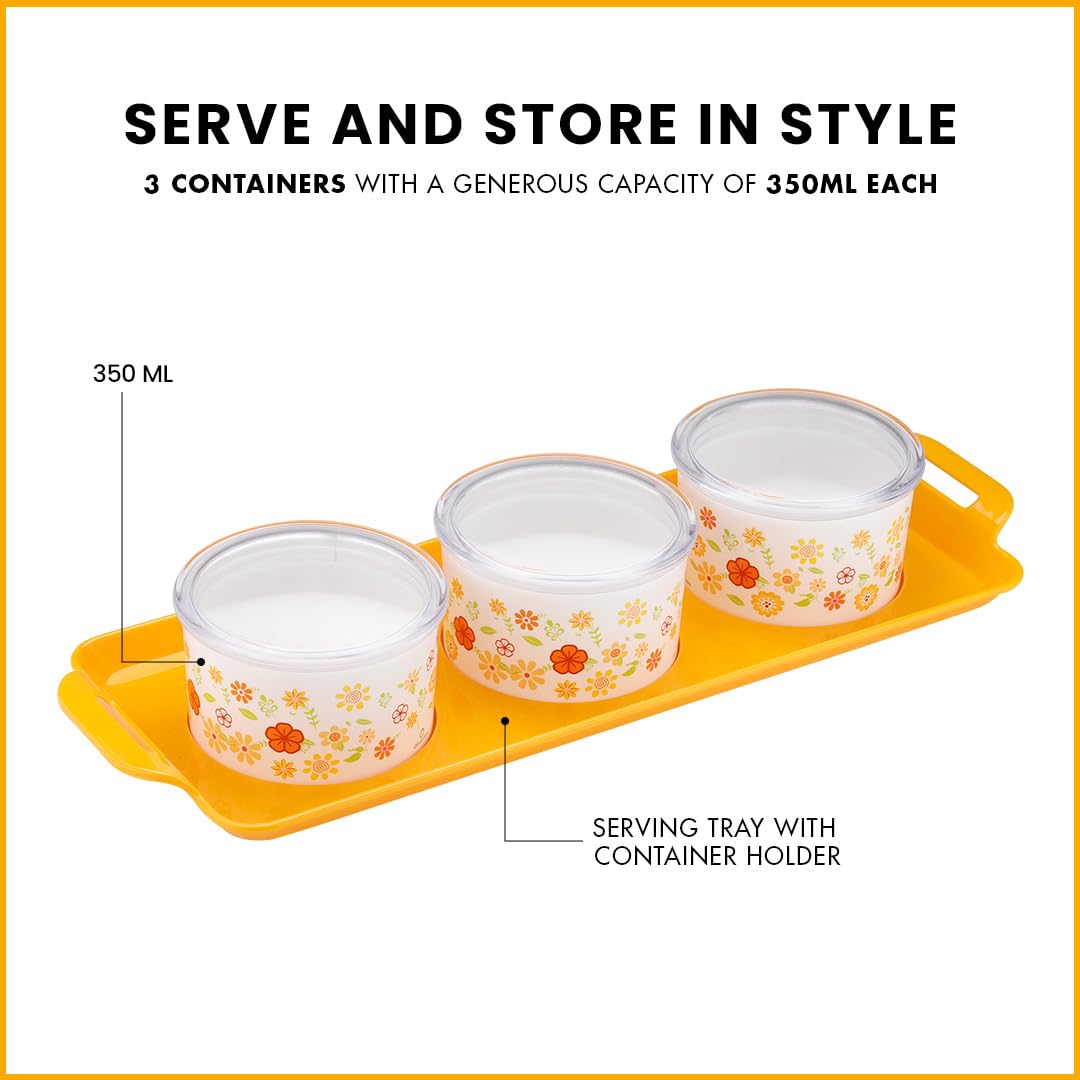 oliveware Venice Dry Fruit Container Tray with Airtight Lid, BPA Free, For Snacks & Dry Fruits, 3 Containers (350ml) each - Red