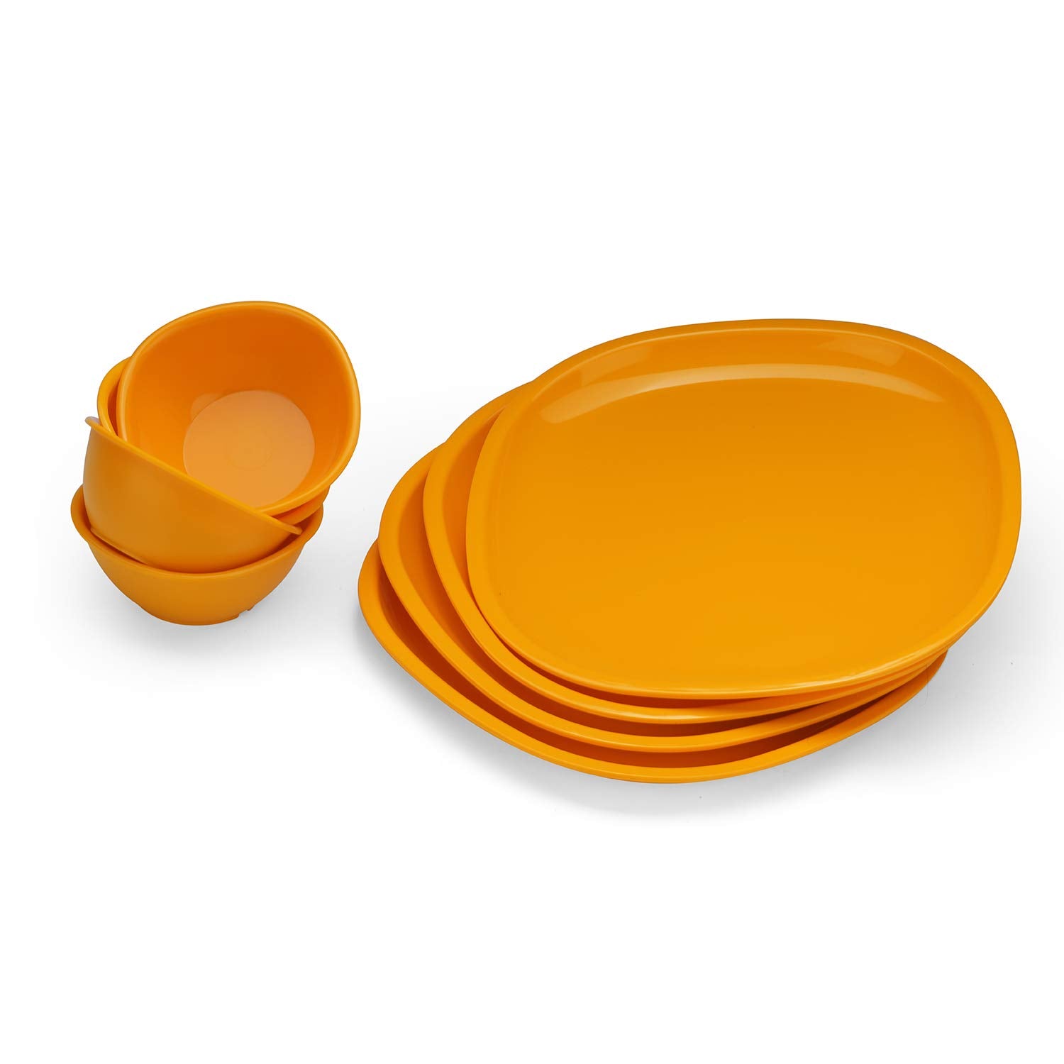 oliveware Flora Microwave Safe Dishwasher Safe BPA-Free Plastic Dinner Set, 4 Plates and 4 Bowls (Yellow)