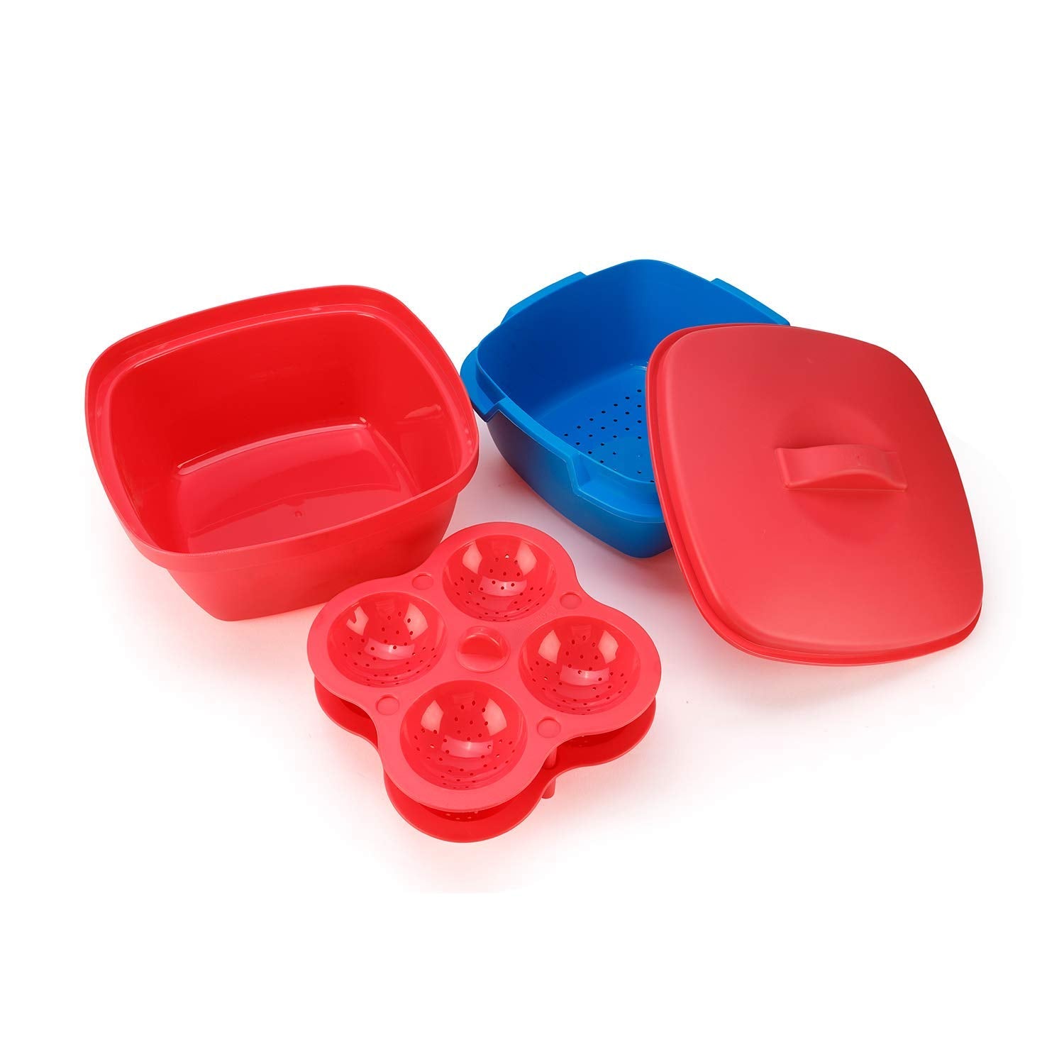 oliveware Plastic Dhokla/Idli Maker, Steamer And Rice Cooker , Red