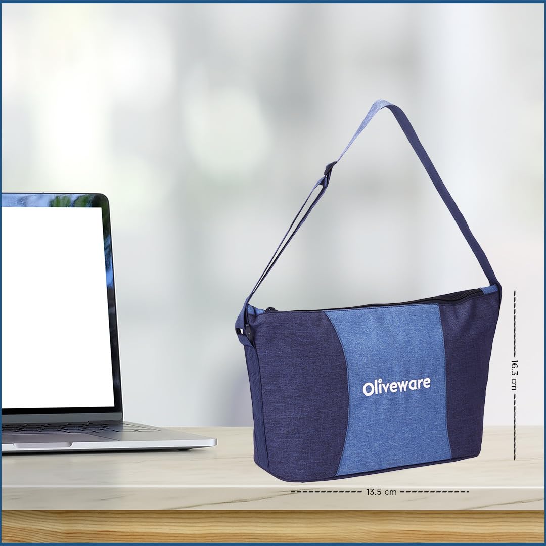 SOPL-OLIVEWARE Olive Glass Lunch Box, Insulated Fabric Bag, Leak Proof & Microwave Safe, Borosilicate Glass, Set of 4 (2 * 320ml & 2 * 400ml) - Blue