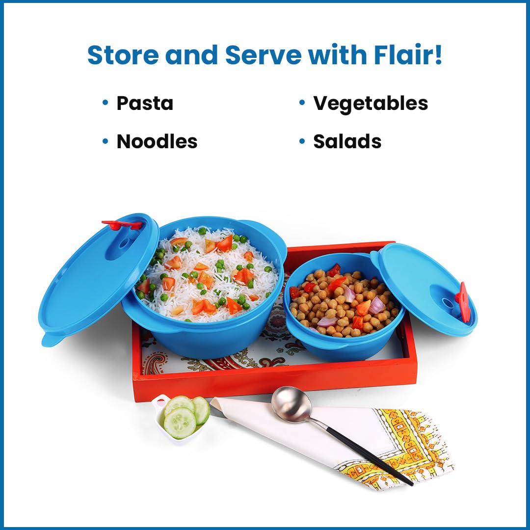 oliveware SOPL Micro Dynasty Food Storage Containers with Air Vent Lid, BPA-Free, Microwave Safe & Leak Proof, Set of 2 (2000L Big + 900 ml Small) - Blue