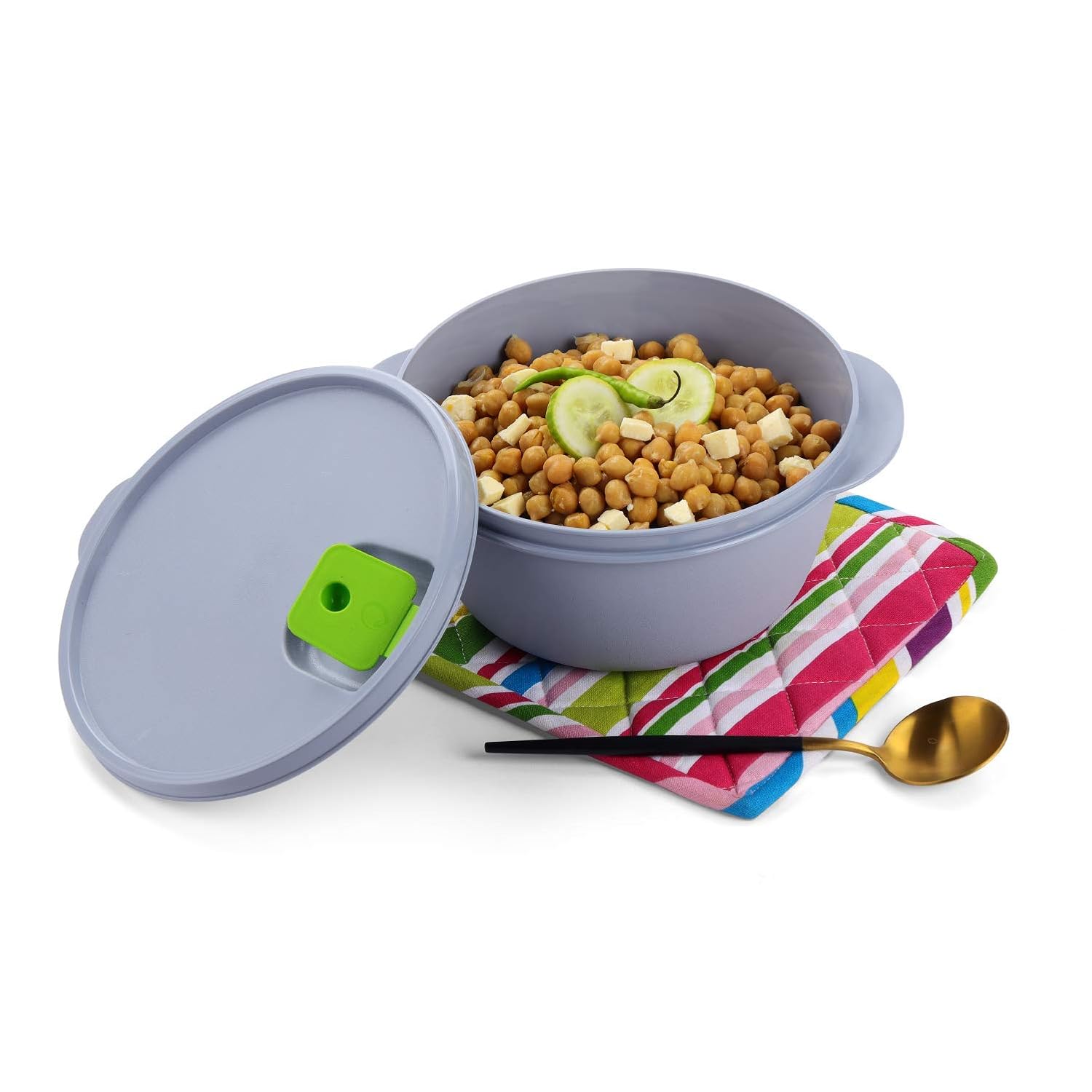 oliveware SOPL Grey Micro Dynasty Food Storage Containers with Air Vent Lid, BPA-Free, Microwave Safe, Set of 2 - (2000L Big + 900 ml Small), Plastic