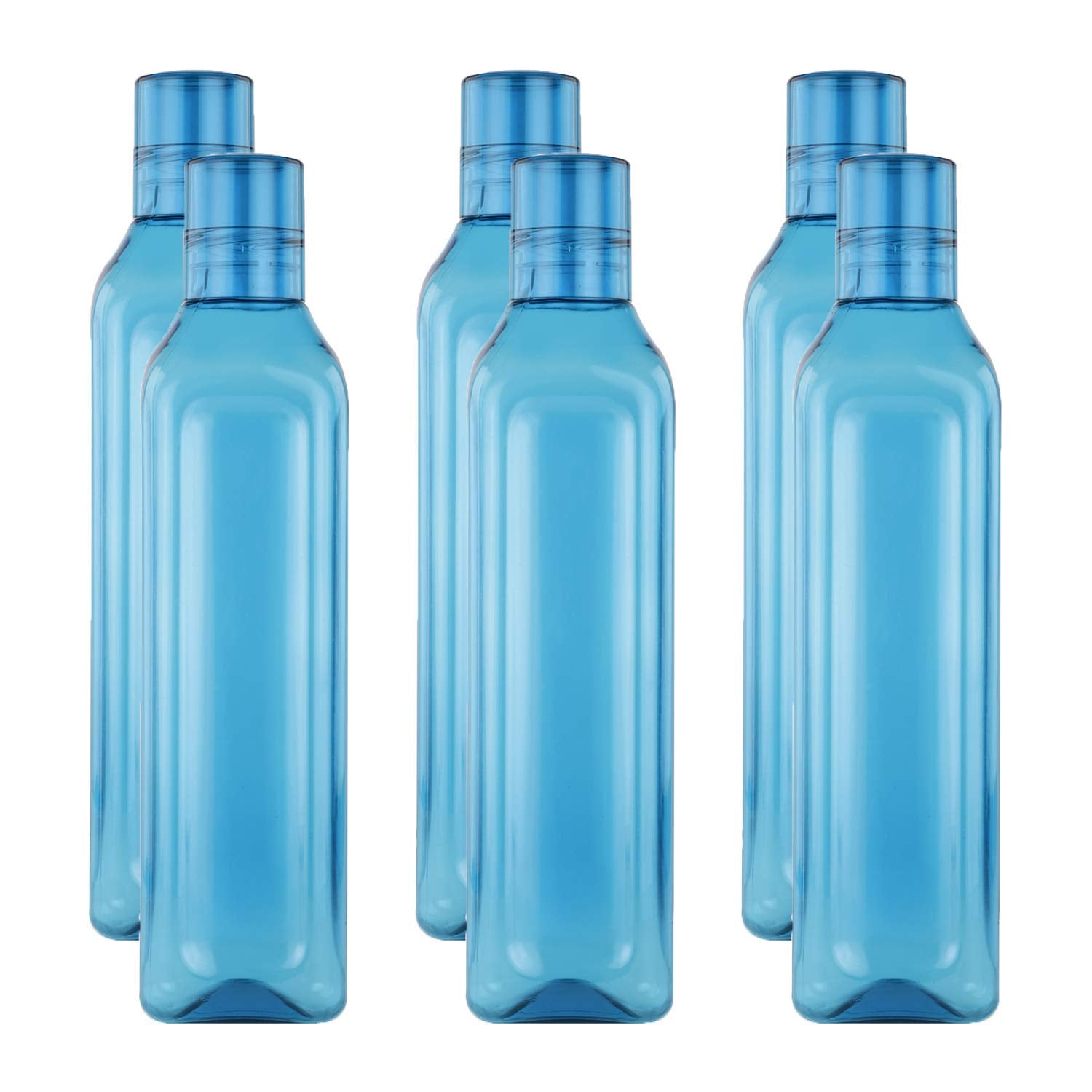 oliveware Premium Plastic Water Bottle, 1L, Set of 6, Blue