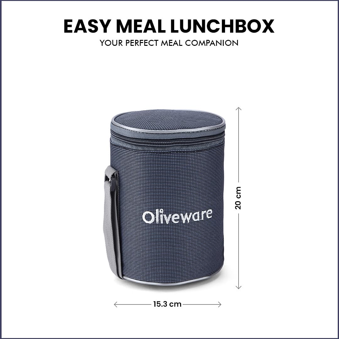 oliveware Easy Meal Plastic Lunch Box with Insulated Fabric Bag, BPA Free & Leak Proof, Set of 3 (290ml, 600ml, 600ml), Full Meal - Blue