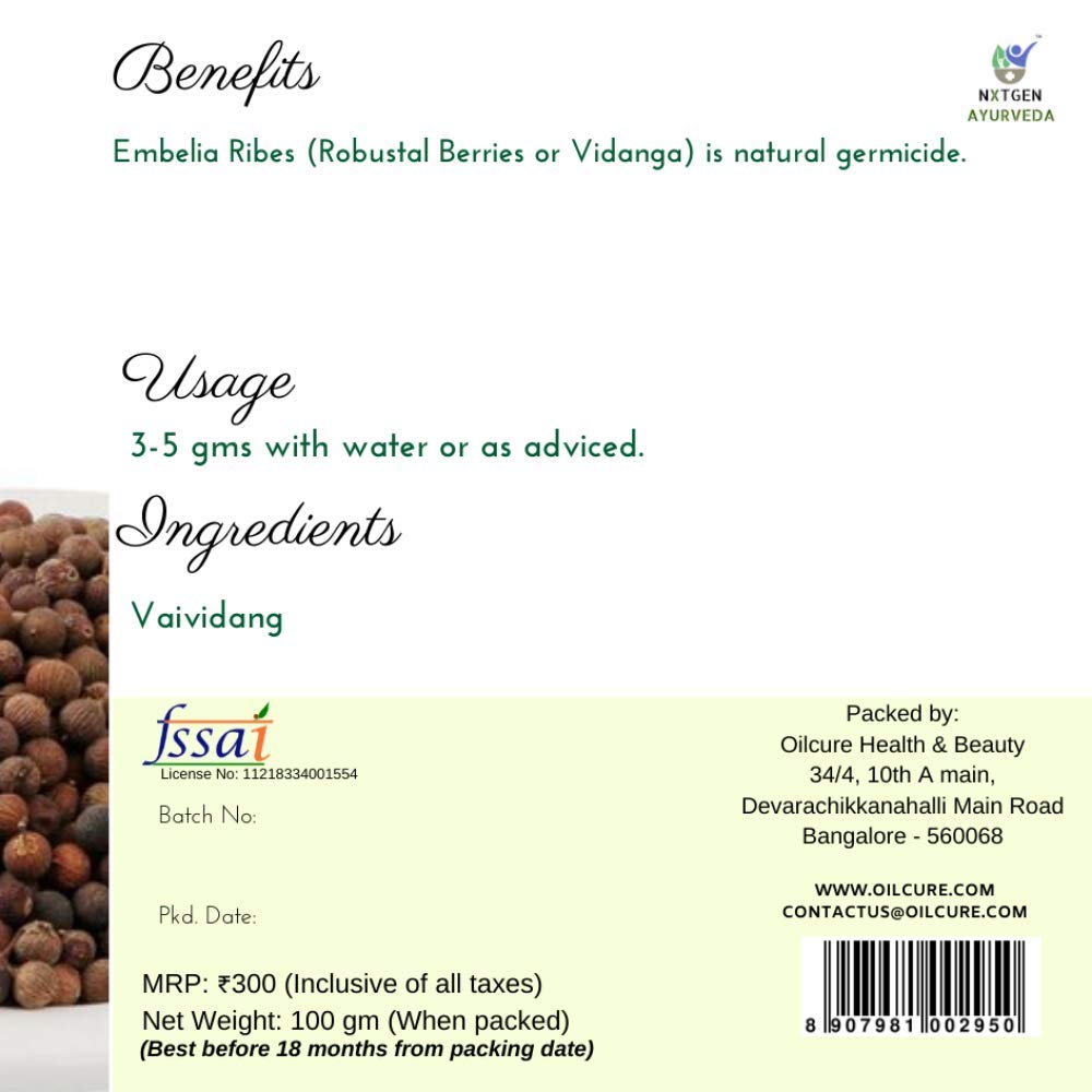 Nxtgen Ayurveda Vai Vidang | 100g | Embelia Ribes | Baividang
