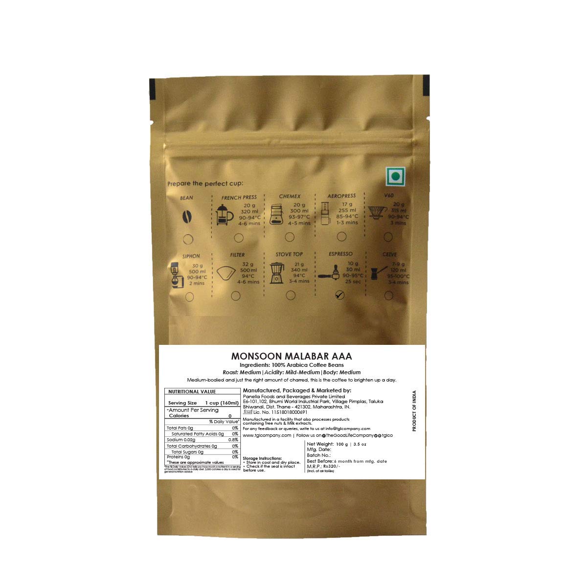 Monsoon Malabar Aaa Roasted Coffee Beans (100 Gm)