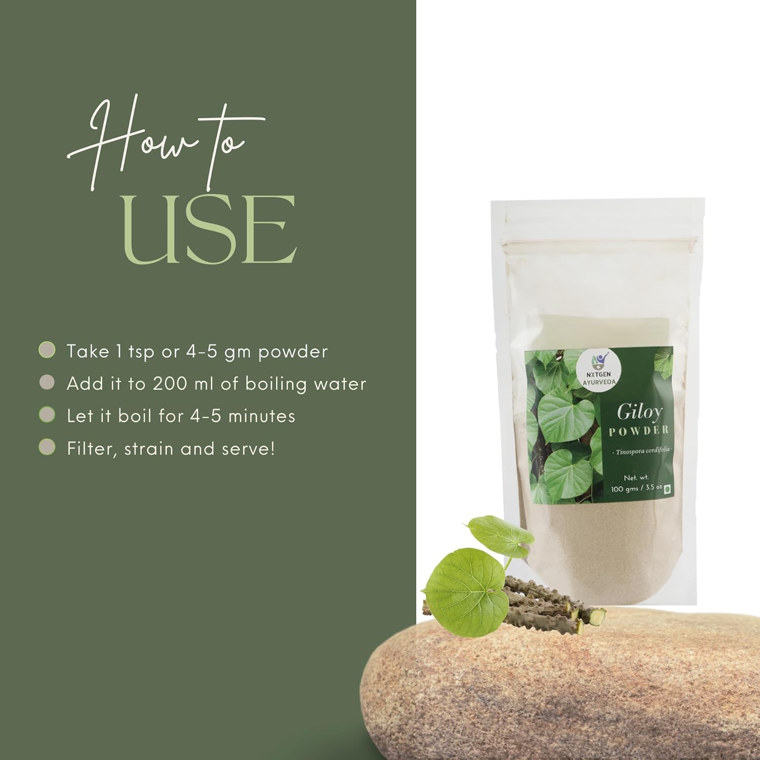 Nxtgen Ayurveda Giloy Powder | 100 gm | Tinospora Cordifolia | Immunity Booster | Guduchi Churna | Tippa Teega | Seenthil Kodi