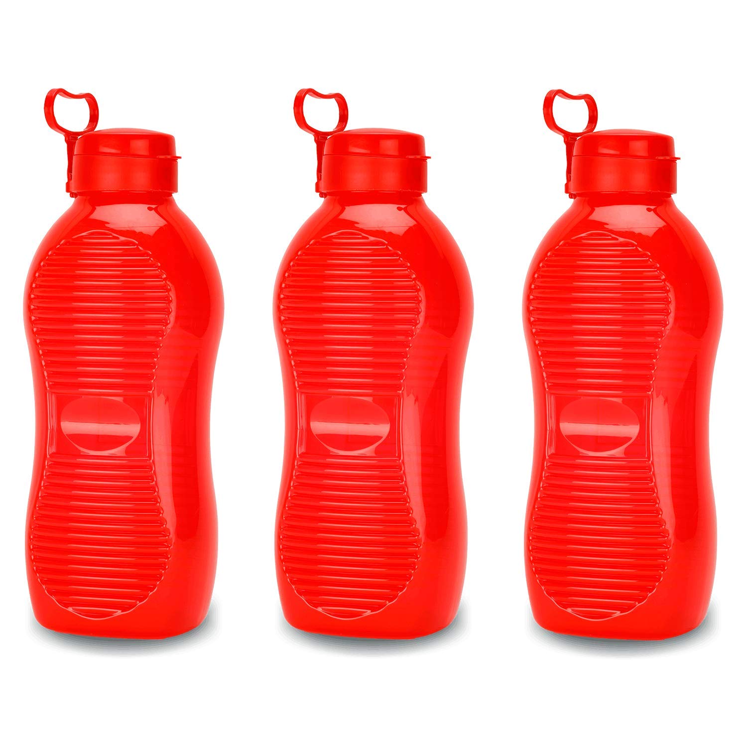 oliveware King BPA-free Plastic Water Bottle with Carry Handle for Fridge Home & Office Use - Set of 3 (Red, 2 L)