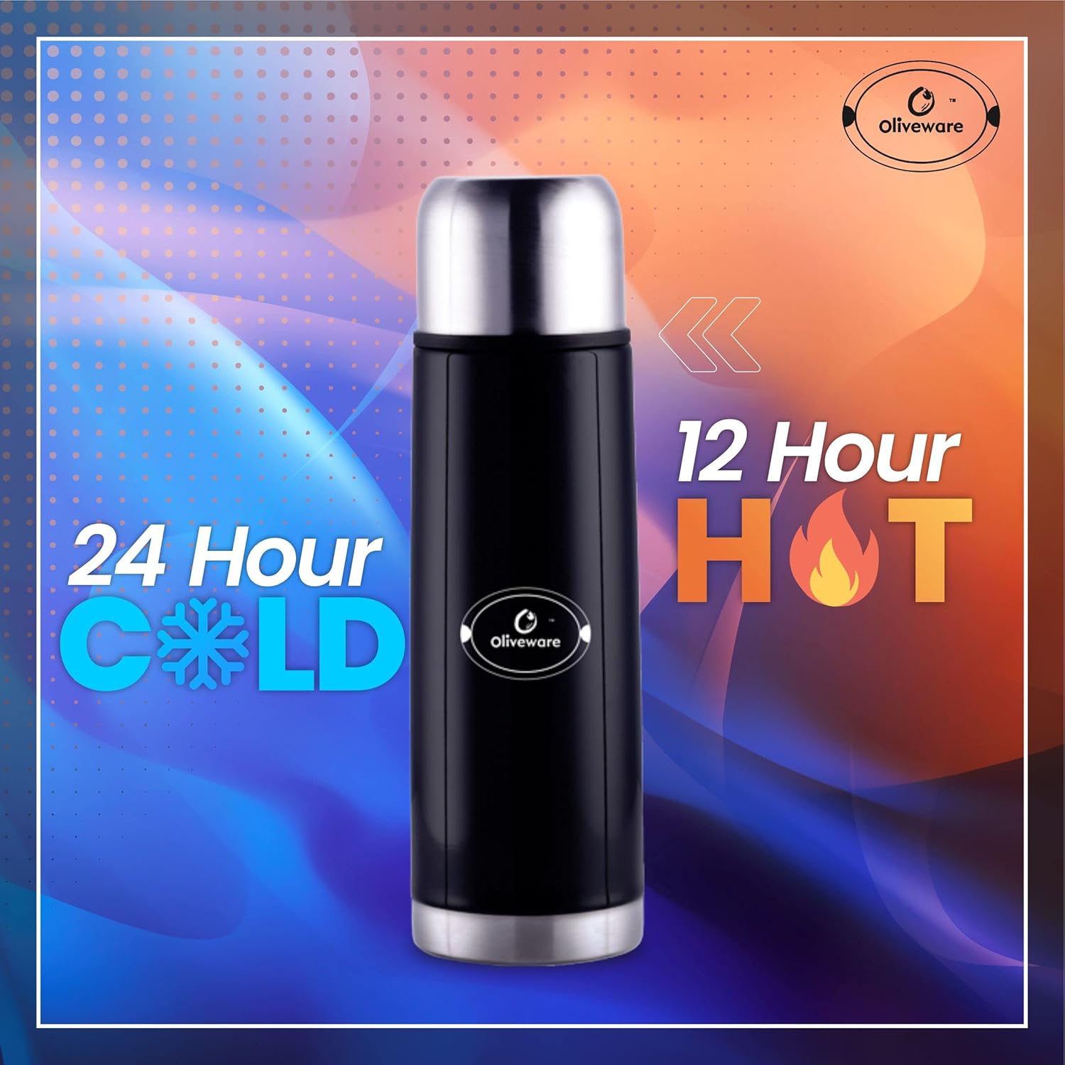 SOPL-OLIVEWARE Era Vacuum Double Wall Bottle, Stainless Steel (1000ml), Hot & Cold, Insulated Bottle, Fit for Indoor & Outdoors - Black