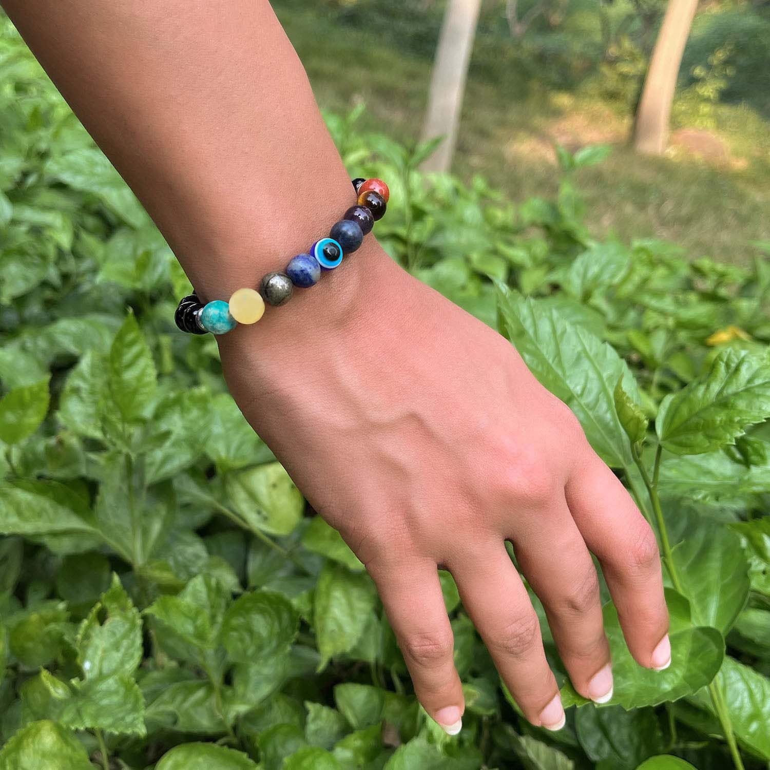 Super 9 Chakra Healing Bracelet with Pyrite and Evil Eye with MagSnap| Original Bracelet with Real Authentic Stones | 7 Chakra + Money Magnet + Protective Evil Eye Bracelet