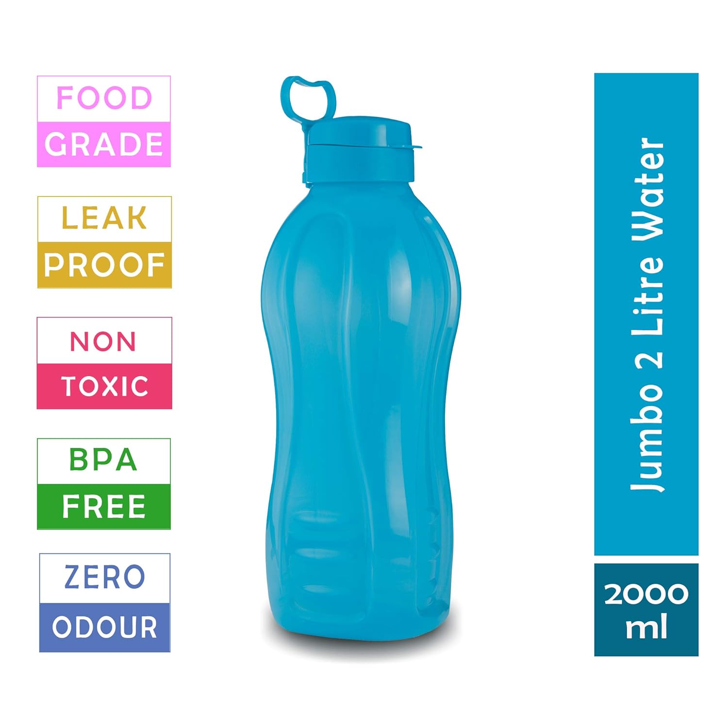 Oliveware Premium Plastic Water Bottle, 1000ML, 2L, Set of 2, Blue Mix