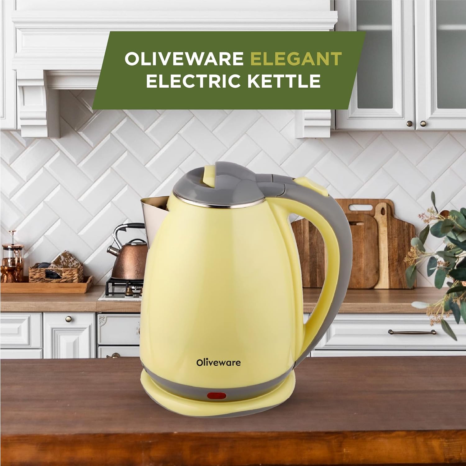 Elegant Electric Kettle by Oliveware, 1.8 Litre, 360 degree Rotation, Heat Protection Handle, Automatic Power off - (Green, 1800 ml)