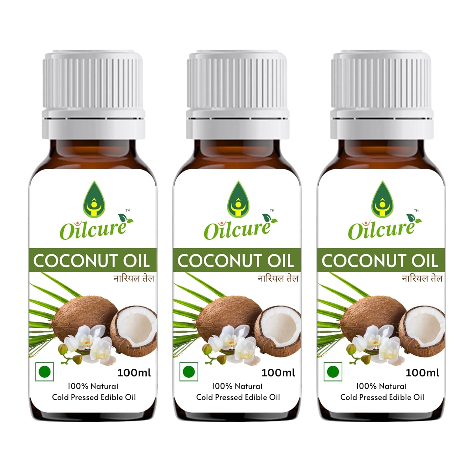 Oilcure Cold Pressed Coconut Edible Oil 100 ml -Pack of 3 (300 ml)