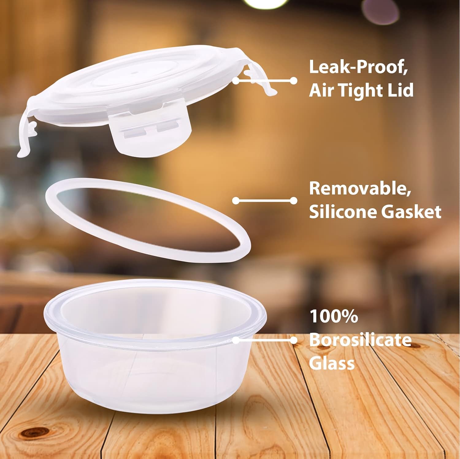 Oliveware Rio Glassware Round Lunchbox for Office | Borosilicate Glass | Microwave, Dishwasher & Freezer Safe | Set of 2 Leak Proof & Air Tight Containers | 320ml Each