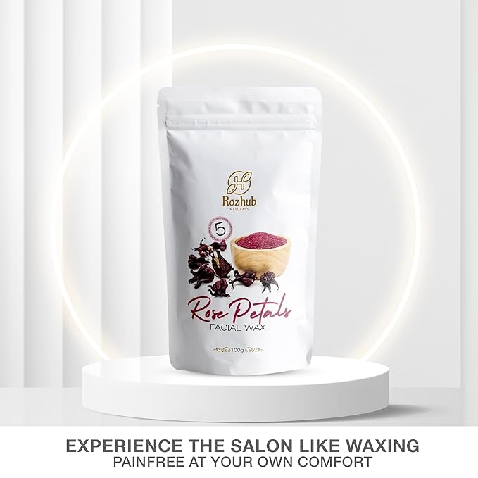 Rozhub Naturals Rose Petals Facial Wax Powder - Gentle Petal-Soft Skin at Your Fingertips - 100g
