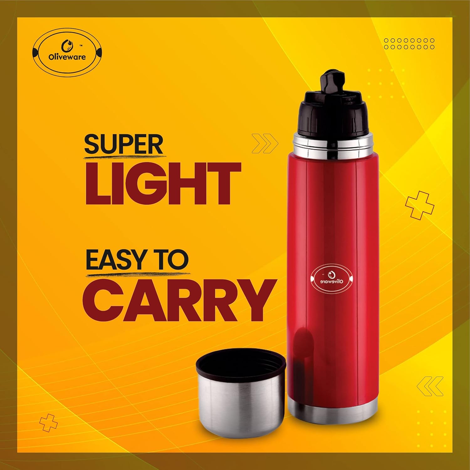 SOPL-OLIVEWARE Era Vacuum Double Wall Bottle, Stainless Steel (1000ml), Hot & Cold, Insulated Bottle, Fit for Indoor & Outdoors - Red