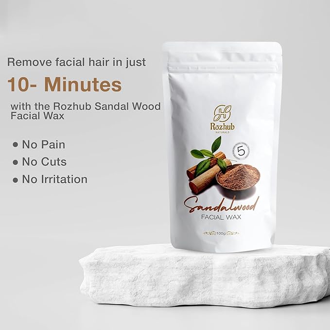 Rozhub Naturals Sandalwood Facial Wax Powder - Silky Smooth Skin Awaits - 100g