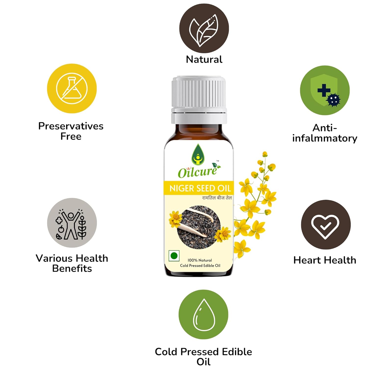 Oilcure Cold Pressed Niger Seed Oil 500 ml- Pack of 2