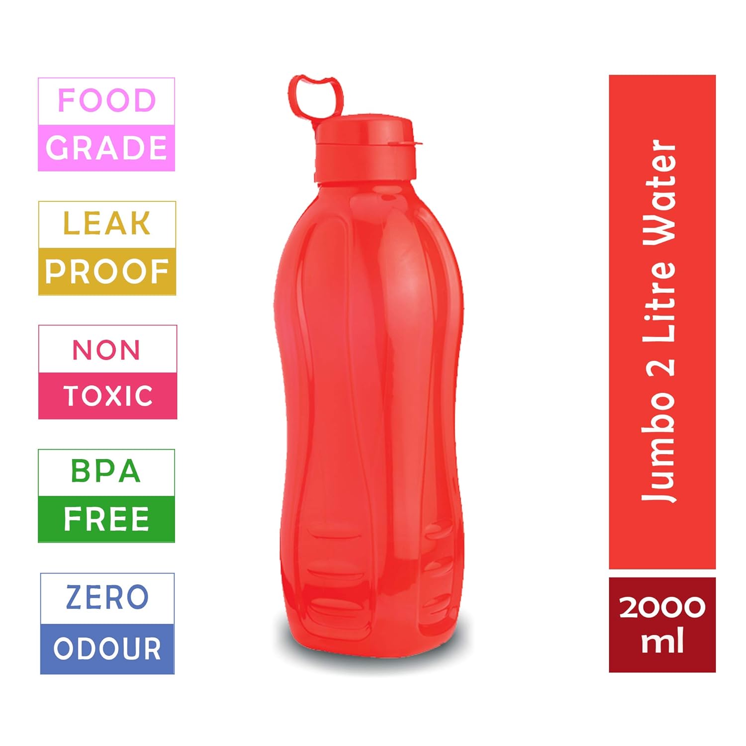 oliveware Premium Plastic Water Bottle, 1000ML, 2L, Set of 2, Green And Red Mix