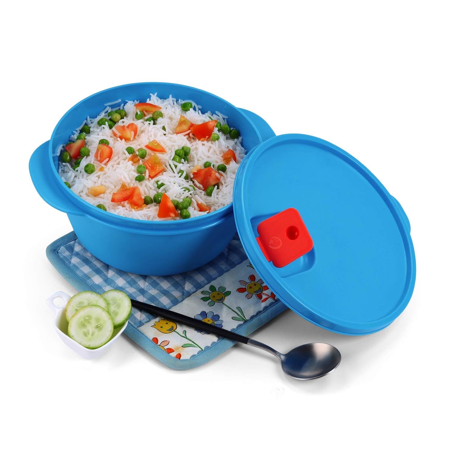 oliveware SOPL Micro Dynasty Food Storage Containers with Air Vent Lid, BPA-Free, Microwave Safe & Leak Proof, Set of 2 (2000L Big + 900 ml Small) - Blue