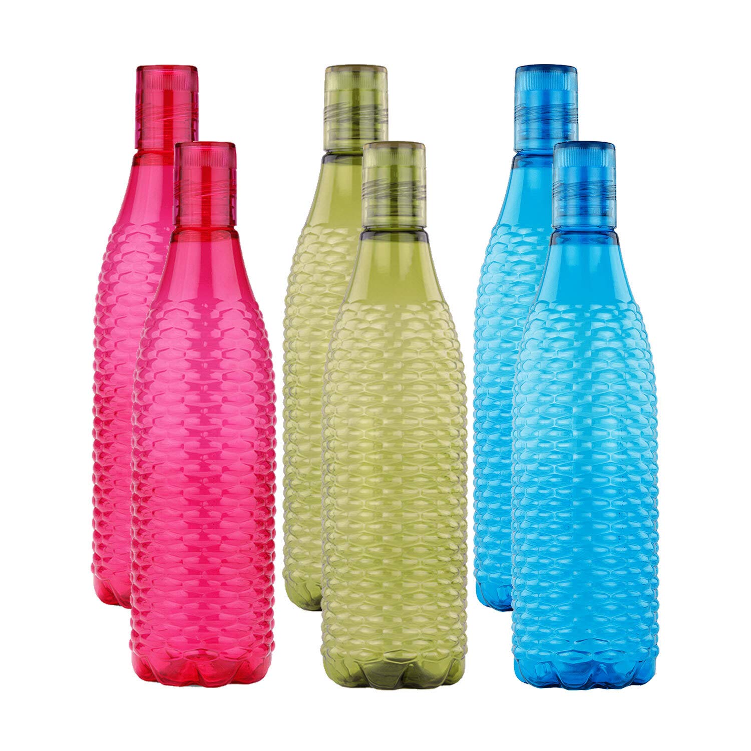 oliveware Premium Mosaic Range Plastic Water Bottle, 1L, Set of 6, Multicolour