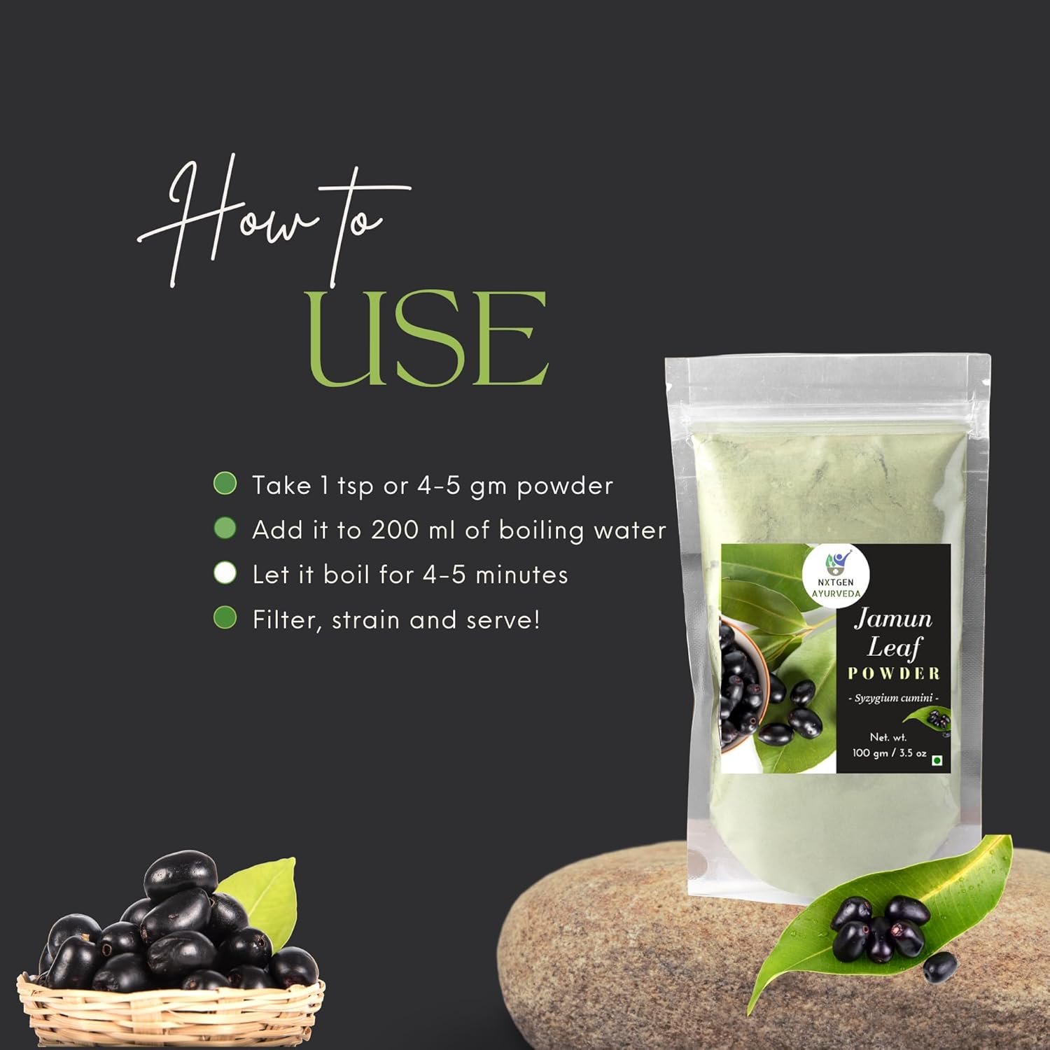 Nxtgen Ayurveda Jamun Leaves Powder | 100 gm | Syzygium cumini