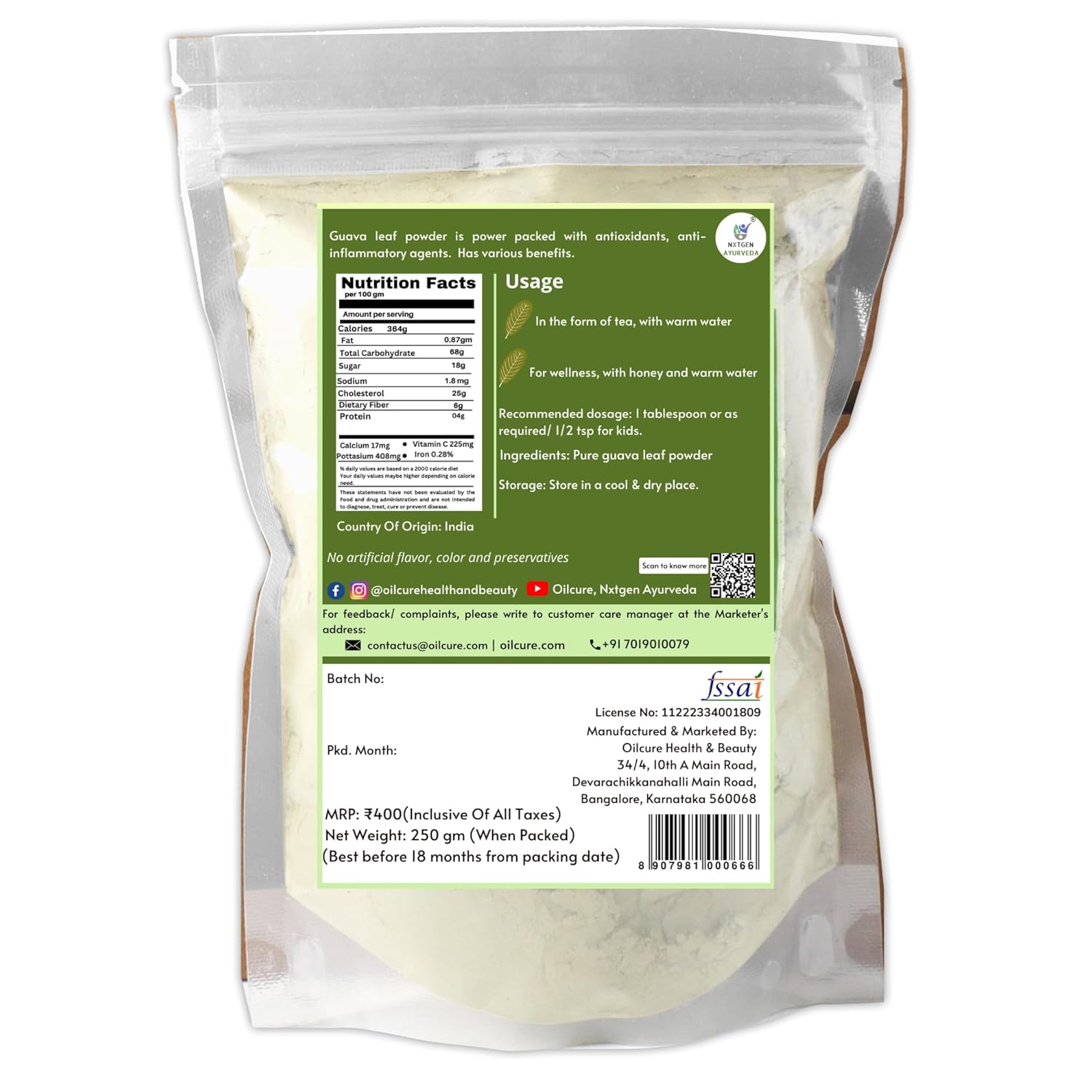 Nxtgen Ayurveda Guava Leaf Powder | 250 gm | Amrood Patti | Psidium Guajava | Koiya ilai | Health