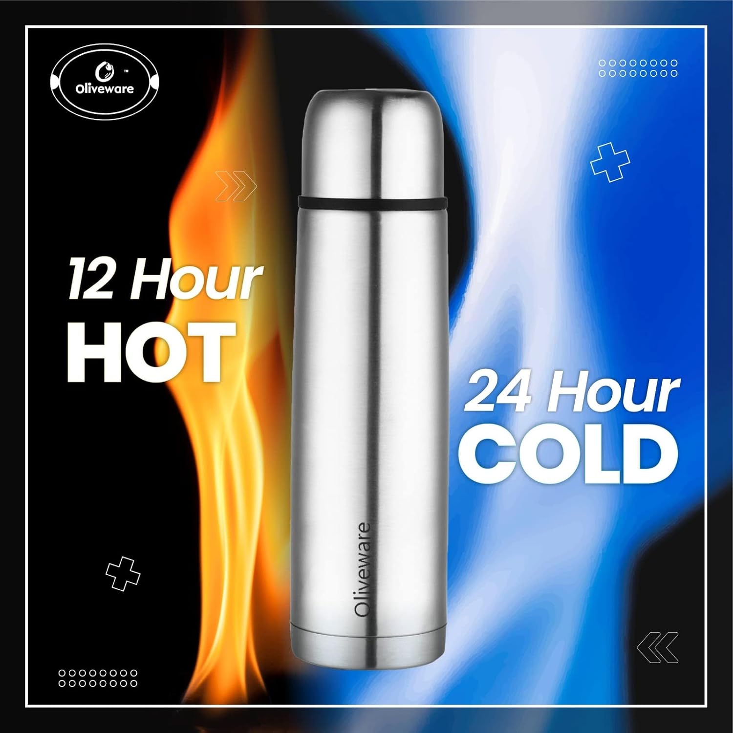 SOPL-OLIVEWARE Haze Vacuum Double Wall Bottle, Stainless Steel (750ml), Hot & Cold, Insulated Bottle, Fit for Indoor & Outdoors - Silver