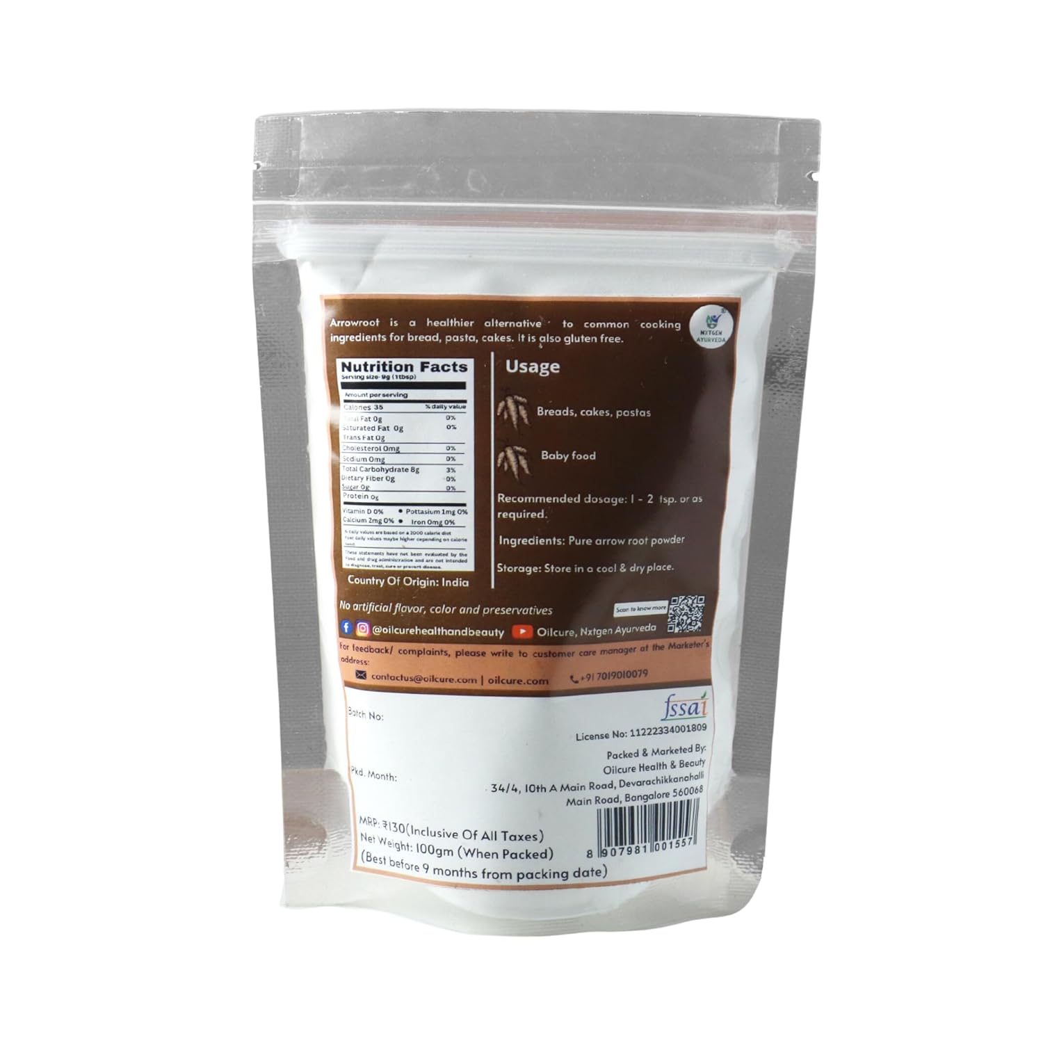 Nxtgen Ayurveda Arrowroot Powder | 100gms | Ararot | Pure