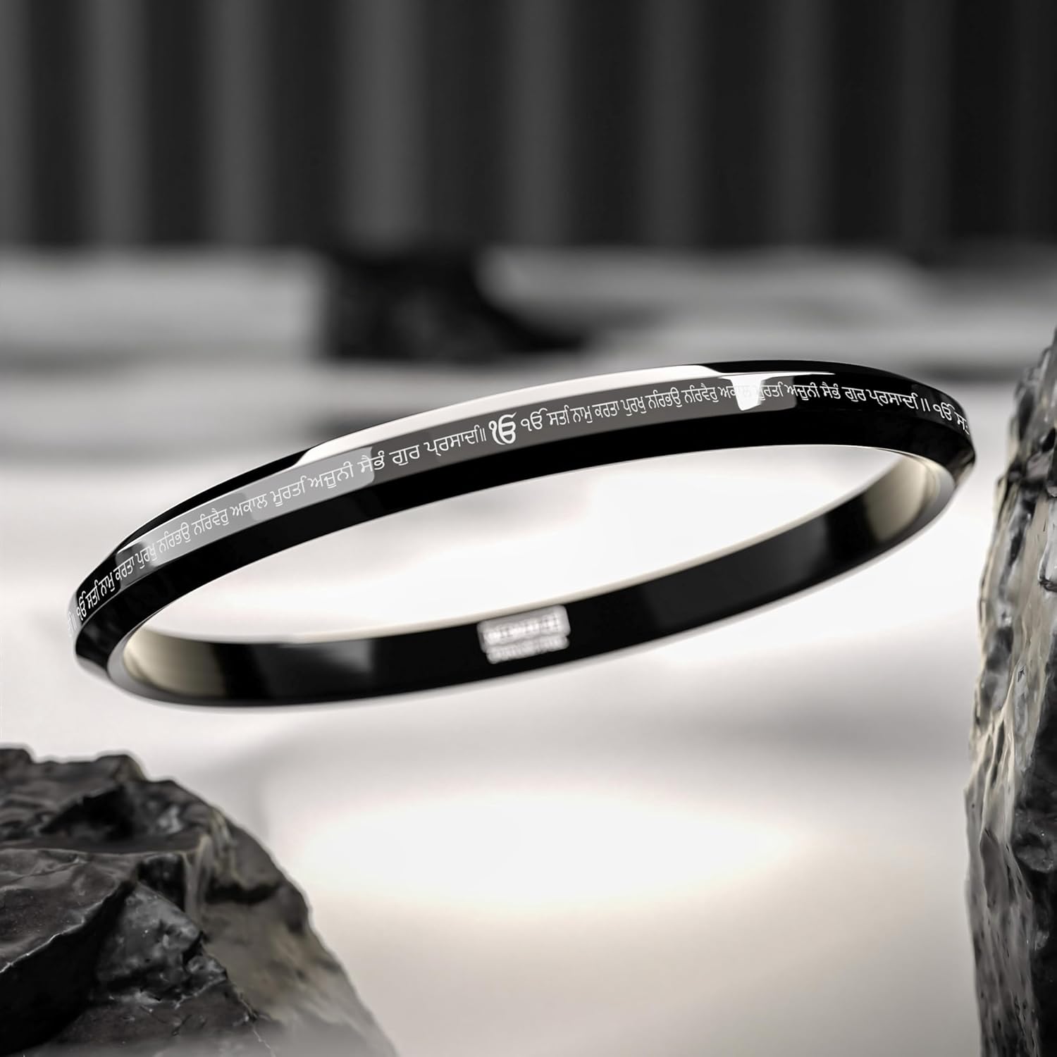 Black Ik Onkar Satnam Mantra MicroCarved Punjabi Kada For Everyday Wear