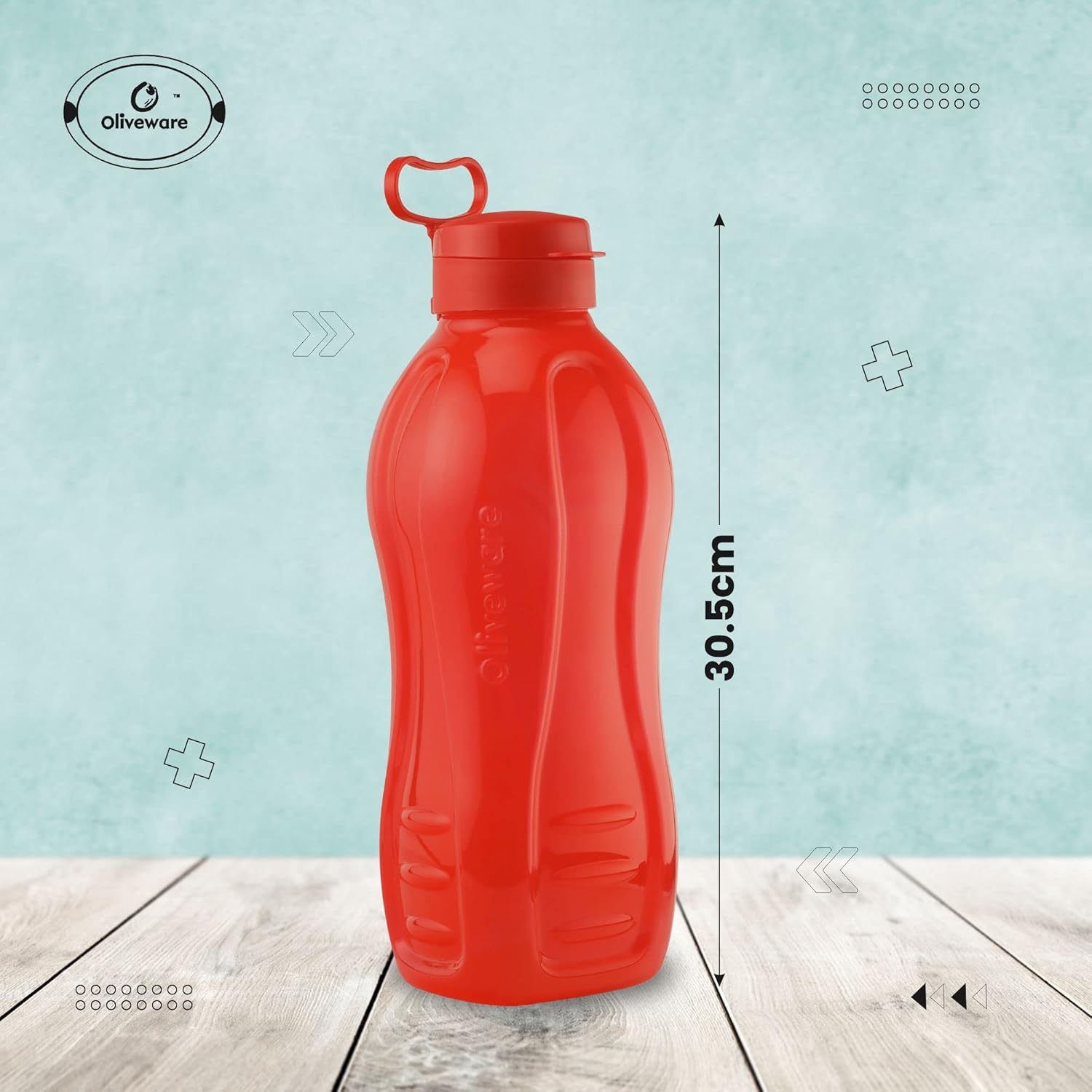 oliveware Jumbo 2 Litre Water Bottle, 100% Leak Proof, BPA Free Premium Plastic Bottle, for Home, Office & Gym, Sturdy with Holder, Pack of 2 (Red & Blue)