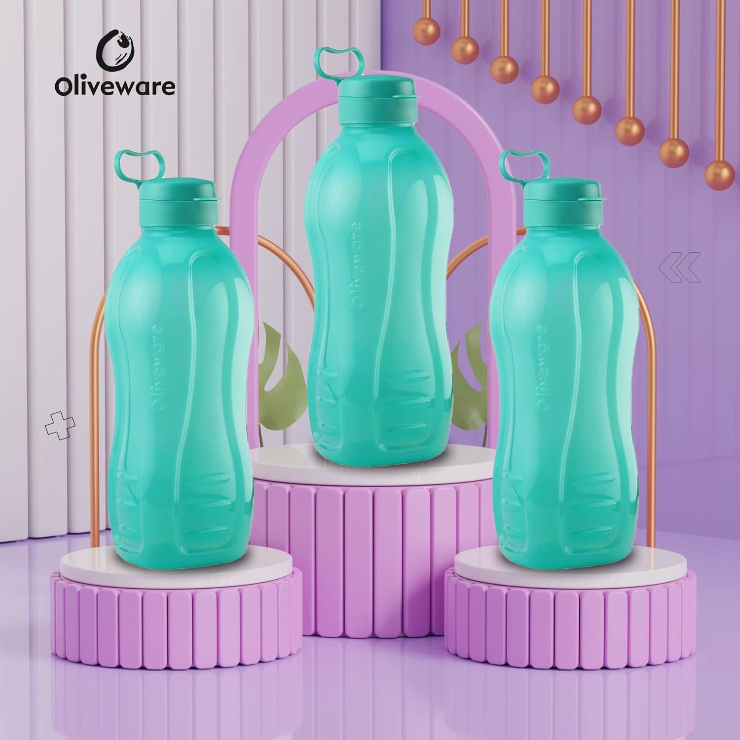 Oliveware Jumbo 2 Litre Water Bottle, 100% Leak Proof, BPA Free Premium Plastic Bottle, for Home, Office & Gym, Sturdy with Holder, Pack of 1 (Voilet)