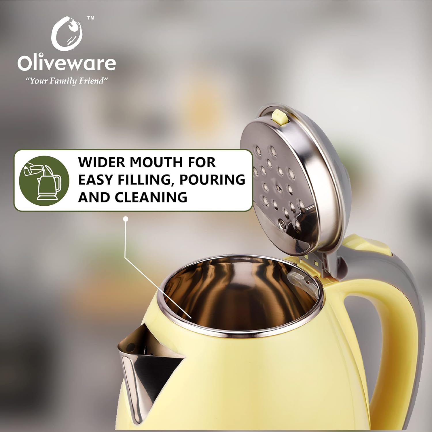 Elegant Electric Kettle by Oliveware, 1.8 Litre, 360 degree Rotation, Heat Protection Handle, Automatic Power off - (Green, 1800 ml)