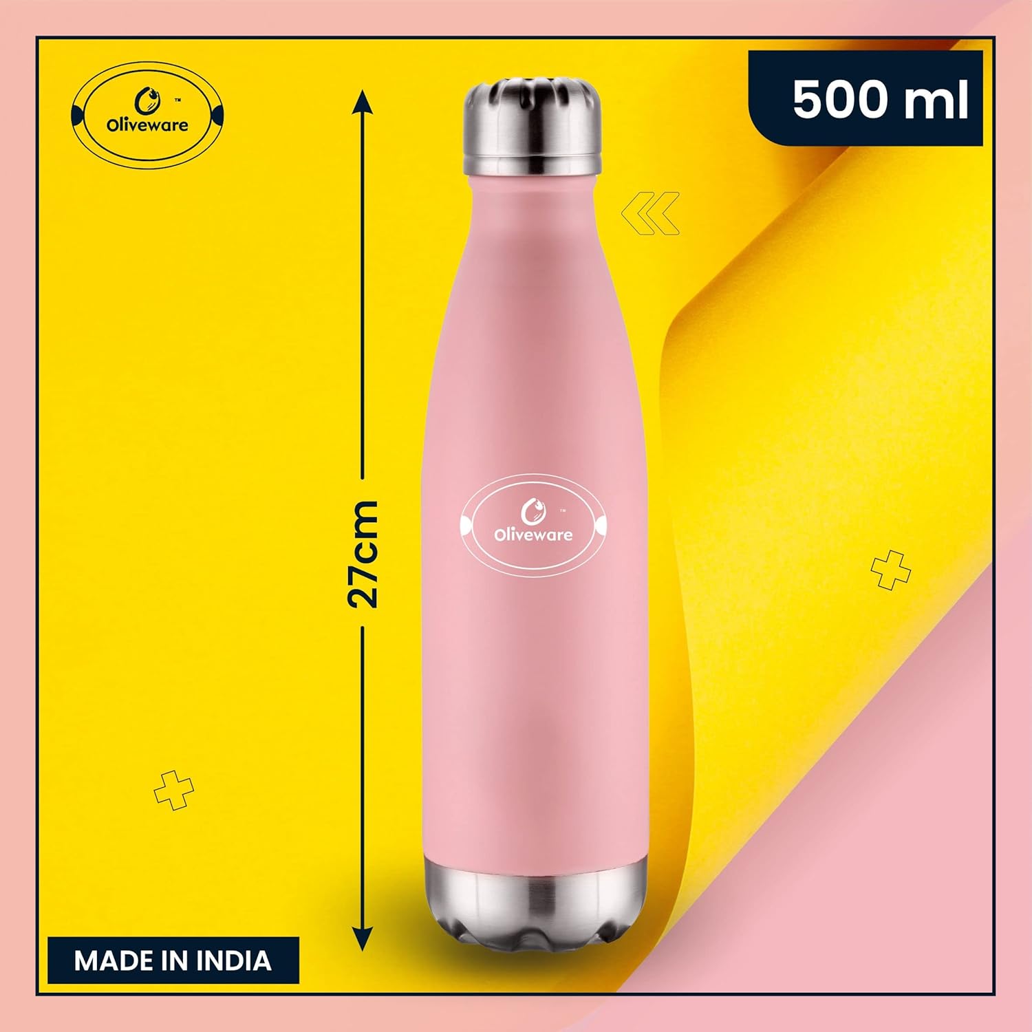 SOPL-OLIVEWARE Sigma Vacuum Double Wall Bottle, Stainless Steel, Hot & Cold, Insulated Bottle, Fit for Indoor & Outdoors (500 Ml, Pink)
