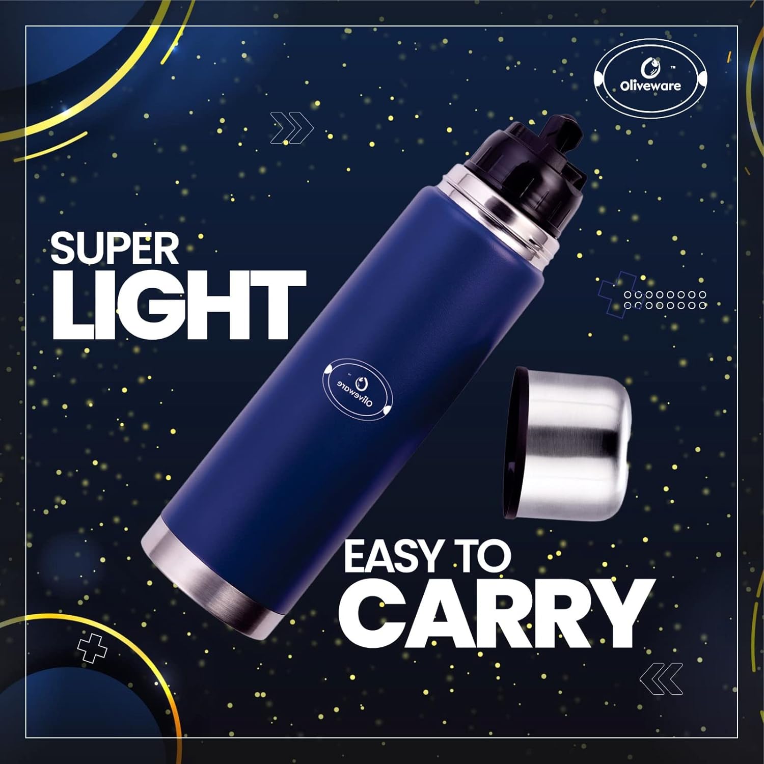 SOPL-OLIVEWARE Haze Vacuum Double Wall Bottle, Stainless Steel (750ml), Hot & Cold, Insulated Bottle, Fit for Indoor & Outdoors - Matt Blue