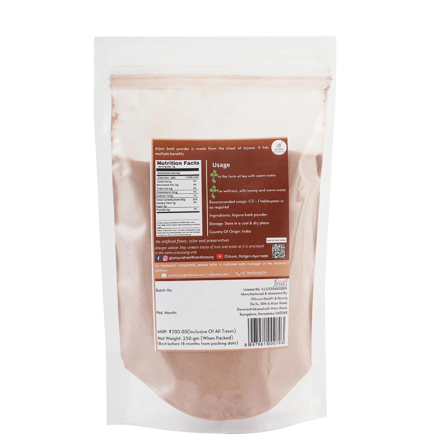 Nxtgen Ayurveda Arjun Chaal Powder | 250 gm | Terminalia Arjuna | Arjun Ki Chaal Powder