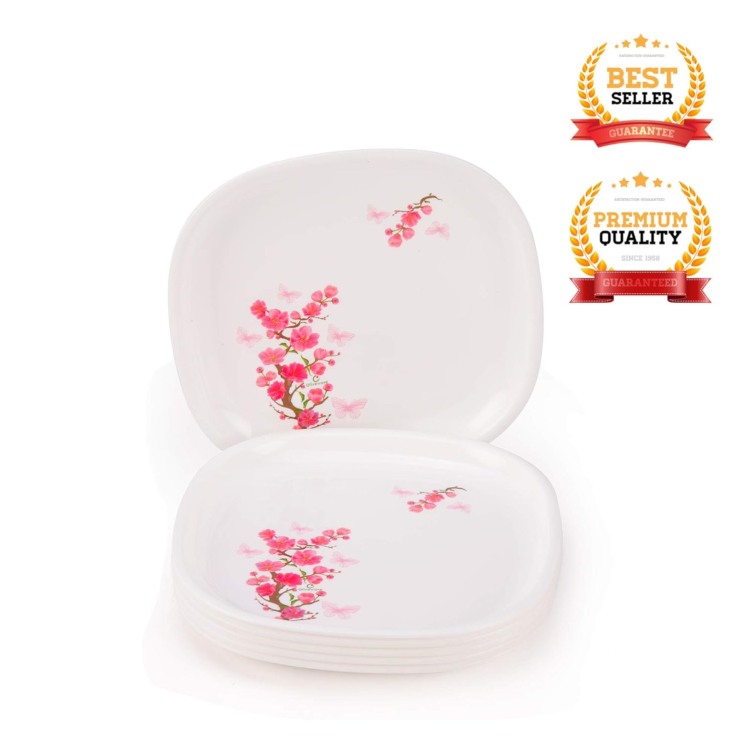 oliveware Set of 6 Square Printed Plate Big Pink