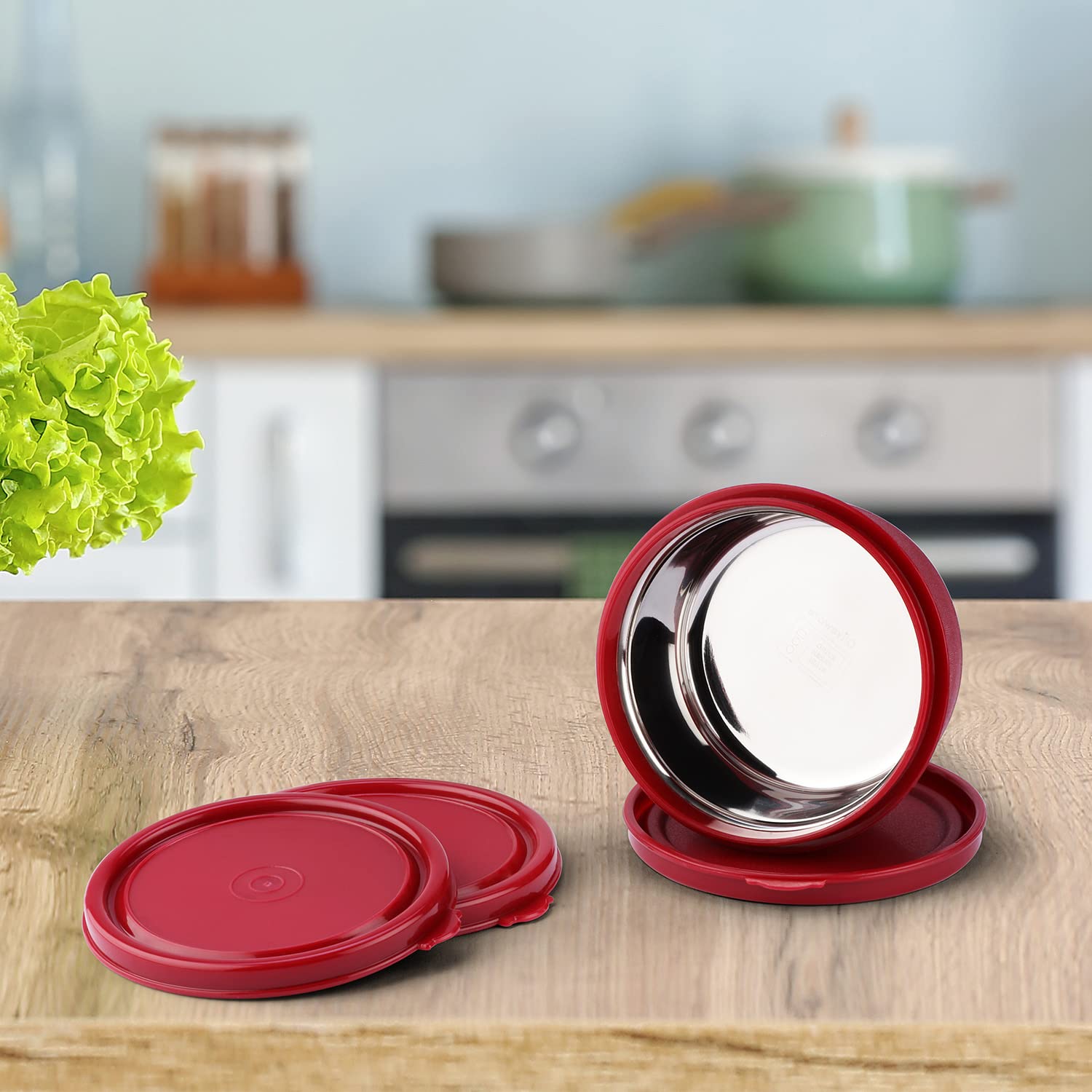 Oliveware Air Tight Lids for Benny Container | Set of 3 | Spill Proof | Leak Proof | For 290ml, 450ml, 600ml | Dishwasher & Freezer Safe (Mahroon)