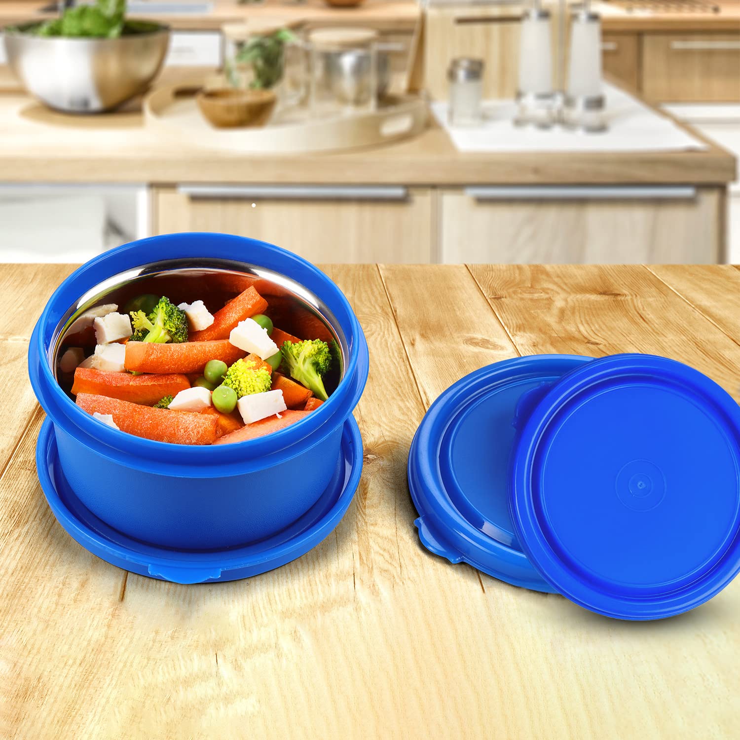 Oliveware Air Tight Lids for Benny Container | Set of 3 | Spill Proof | Leak Proof | For 290ml, 450ml, 600ml | Dishwasher & Freezer Safe (Midnight Blue)