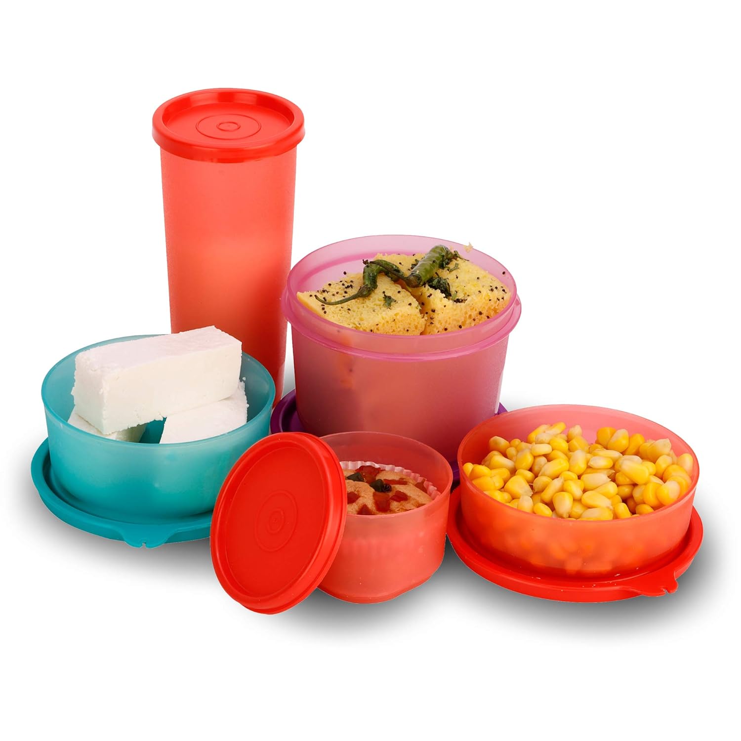 Oliveware Food Saver Set | 4 Air-Tight & Spill Proof Containers with Sipper | Multi Use & Storage | Leak Proof & Microwave Safe | Highgrade Plastic