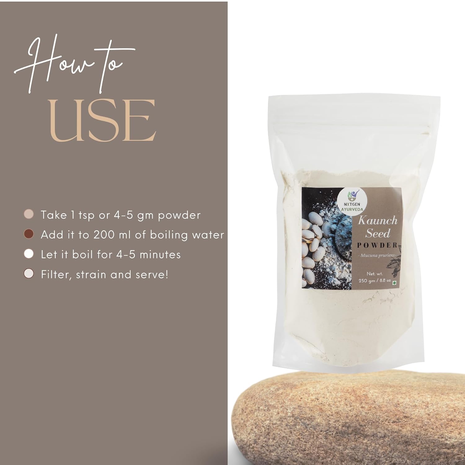 Nxtgen Ayurveda Kaunch Beej Powder | 250 gm | Mucuna Pruriens | Velvet Bean Powder