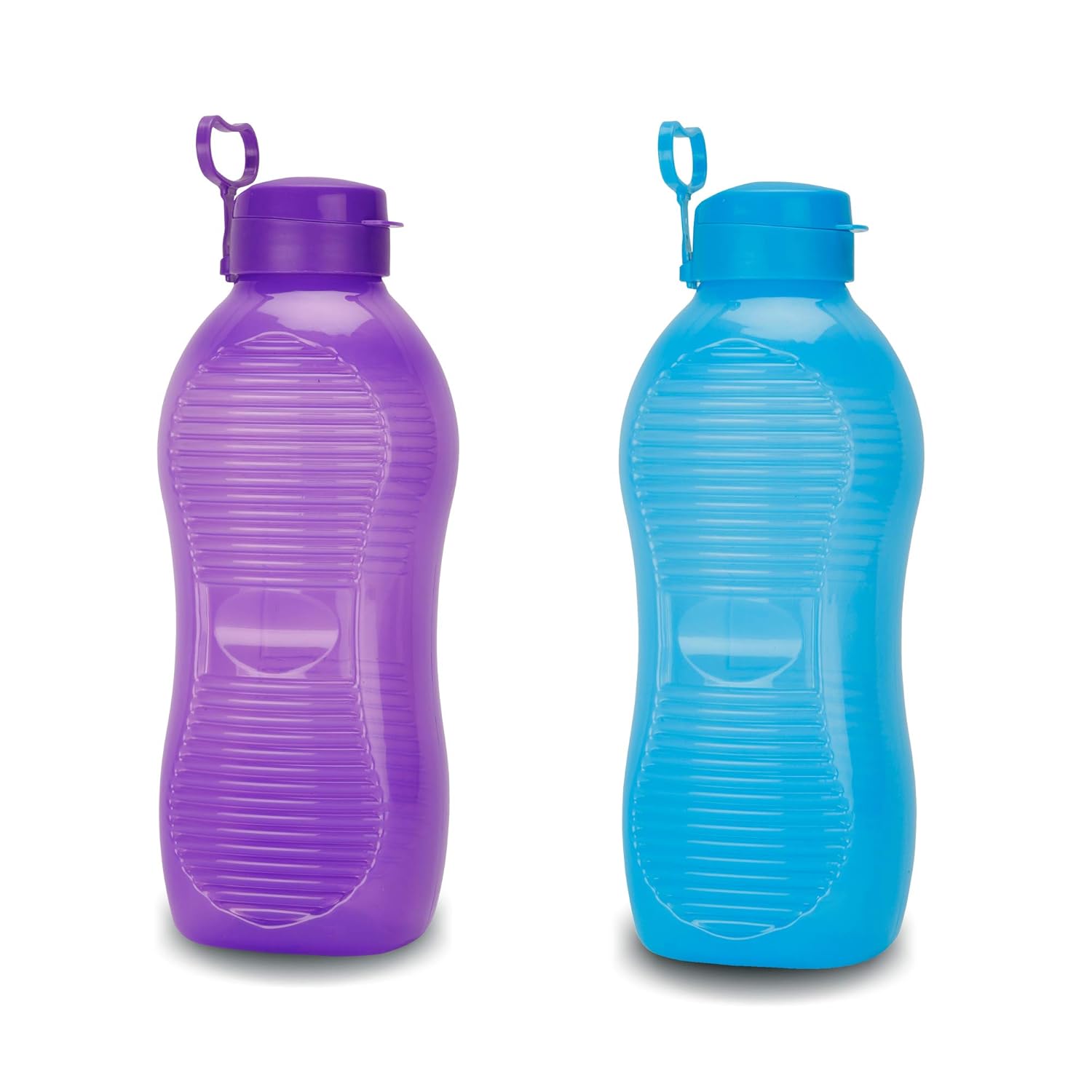 oliveware King Premium Plastic Water Bottle | Sturdy with Holder | BPA Free with 100% Leak Proof | 2 Litre - Set of 2 (Blue & Purple)