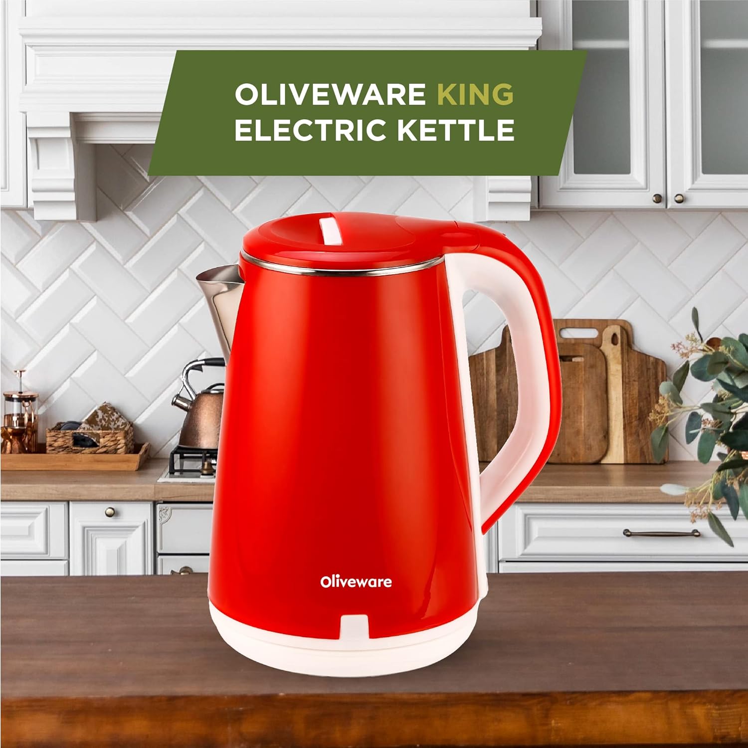 SOPL-OLIVEWARE King Electric Kettle, Stainless Steel with 2.5 Liter Capacity, 360 Degree Rotation, Heat Protection Handle, Automatic Power off, BPA Free - Red