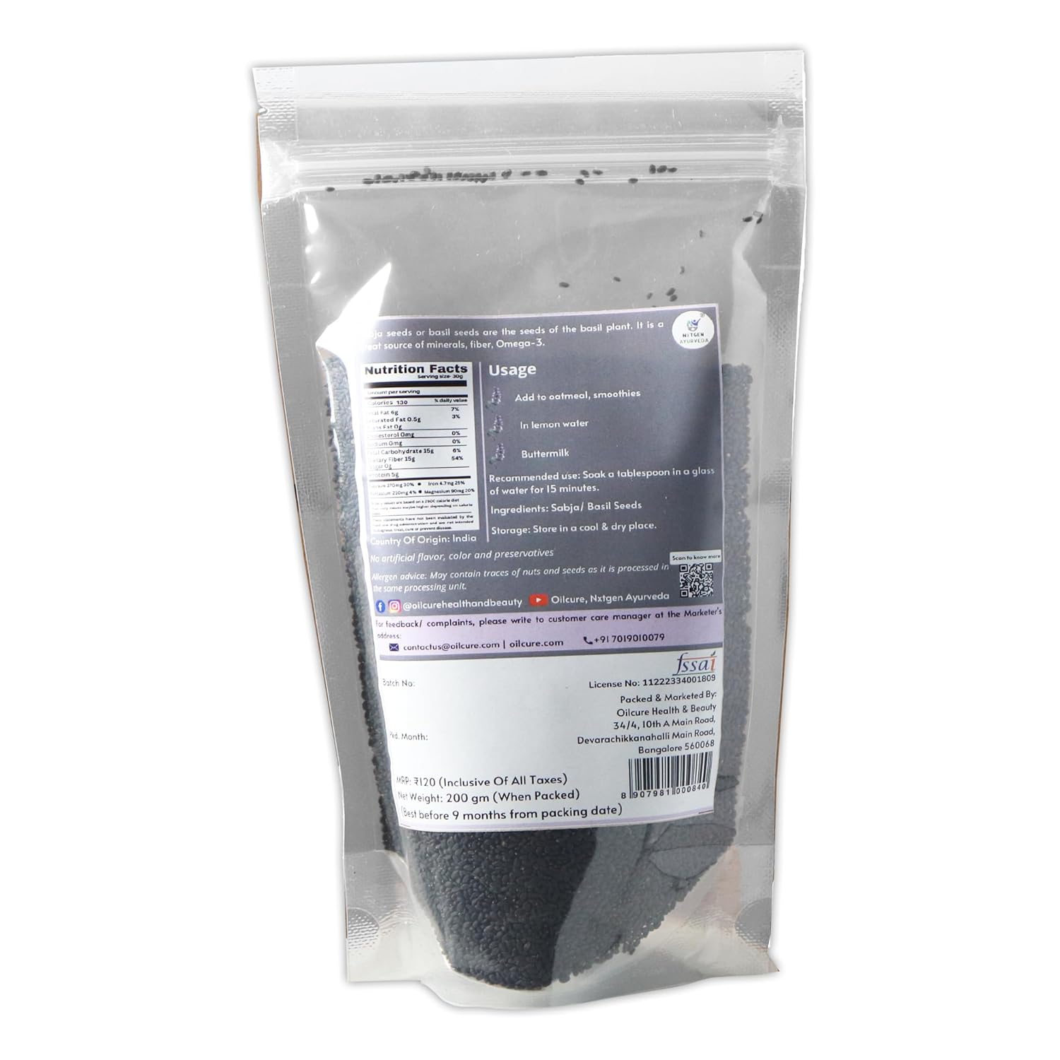 Nxtgen Ayurveda Sabja Seeds for Weight Loss Combo | Pack Of 2 | Basil Seeds | Tukmaria