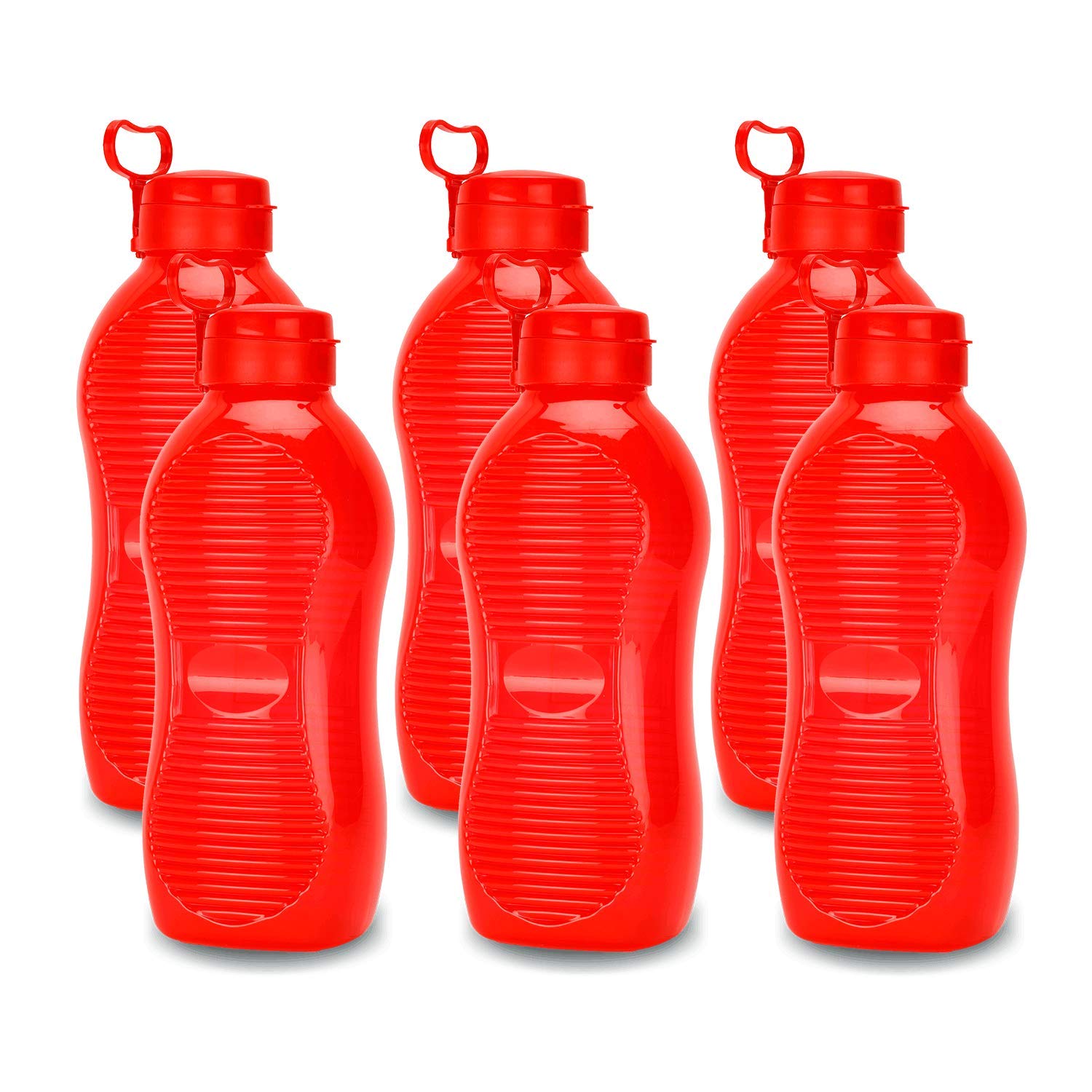 oliveware King Plastic Water Bottle, 2L, Set of 6, Red